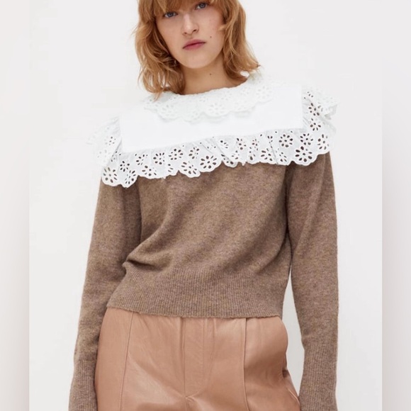 Zara sweater beige camel tan knitted collar lace - Picture 7 of 7